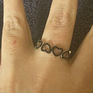 Silver and Black Spinel Heart Eternity ring